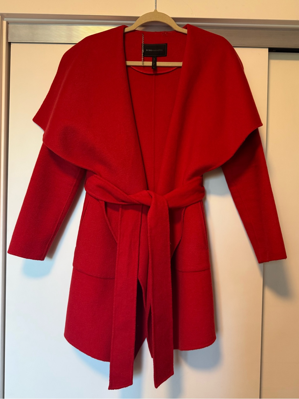 Bcbgmaxazria Red Wool-Blend Wrap Coat